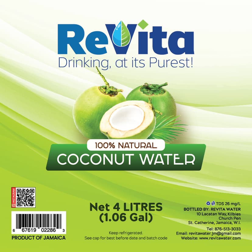 Revita Coconut Water 4LITRE label