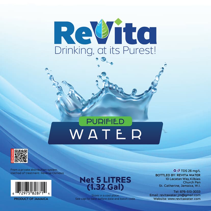 Revita Purified Water 5LITRE label